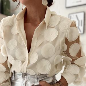 Floral Pattern Sheer Mesh Patch Top, women Blouses & Shirts, ChicMe catalog