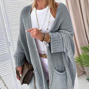 Knit Batwing Sleeve Pocket Design Sweater, women Sweaters & Cardigans, ChicMe catalog