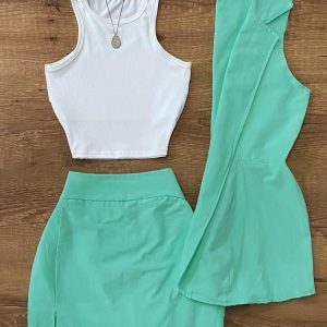 3 Pieces Outfits Suits Round Neck Tank and Sleeveless Vest and Mini Skirts Set, women Two-piece Sets, ChicMe catalog