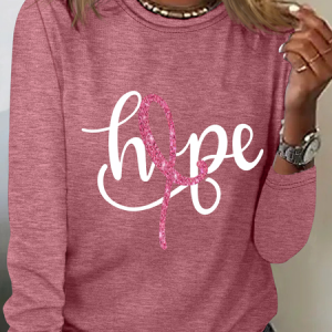Breast Cancer Hope Ribbon Casual Long Sleeve Shirt, Long sleeves, Lilicloth.com