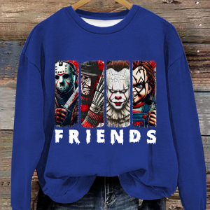 Friends Horror Characters Casual Loose Crew Neck Text Letters Sweatshirt, Hoodies&Sweatshirts, Lilicloth.com