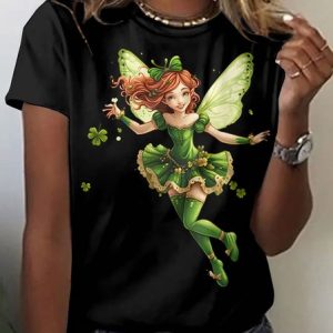 Vintage St. Patrick's Day Animal Crew Neck Short Sleeve T-shirt, T-shirts, color:Black|size:4XL, catalog Noracora shop