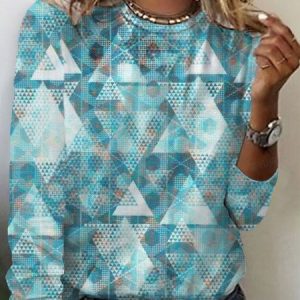 Women's Long Sleeve Tee T-shirt Spring/Fall Geometric Jersey Crew Neck Daily Going Out Casual Top, JustFashionNow T-Shirts, color:Lake Blue|size:XXL