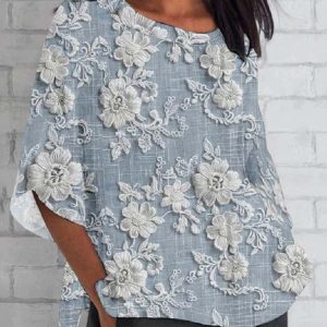 Vintage 3D Printing Crew Neck Half Sleeve T-shirt, T-shirts, color:Blue|size:4XL, catalog Noracora shop