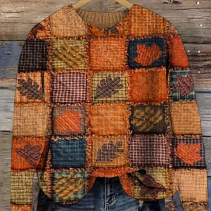 Autumn Thanksgiving Maple Leaf Print Simple Loose Sweater, Sweaters, Lilicloth.com