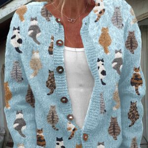 Cat round neck button knit sweater, Cardigans, Lilicloth.com