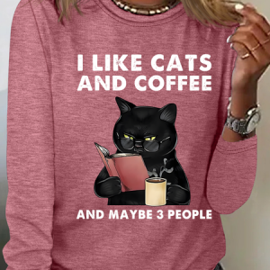 I Like Cats And Maybe 3 People Casual Long Sleeve Shirt, Long sleeves, Lilicloth.com