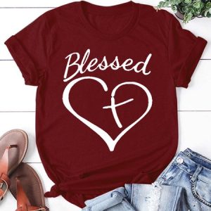 Blessed Love Heart Women's Short Sleeve T-Shirt, T-shirts, Lilicloth.com