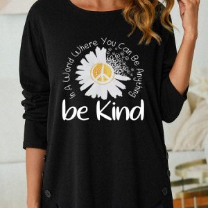 Women Sunflower Be Kind Text Letters Long sleeve Top, Long sleeves, Lilicloth.com