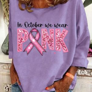 In October We Wear Pink Embroidery Breast Cancer Awareness Casual Sweatshirt, Hoodies&Sweatshirts, Lilicloth.com