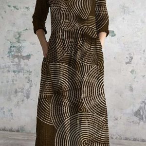 Women Floral V Neck Long Sleeve Comfy Vintage Maxi Dress, Maxi, color:Brown|size:5XL, catalog Noracora shop