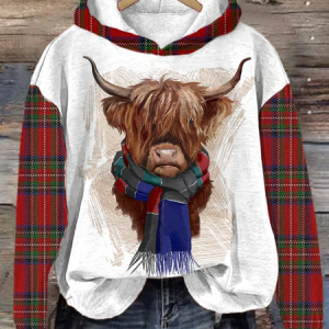 Women's Check Highland Cow Print Hoodie, Hoodies&Sweatshirts, Lilicloth.com