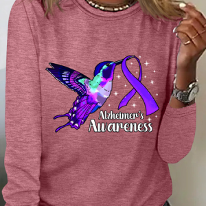 Alzheimers Awareness Humming Bird Casual Long Sleeve Shirt, Long sleeves, Lilicloth.com