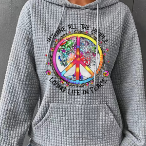 Hippie All The People Simple Loose Hoodie, Hoodies&Sweatshirts, Lilicloth.com