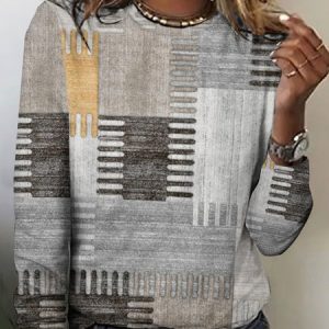 Geometric color block color blocked long sleeved T-shirt, Long sleeves, Lilicloth.com