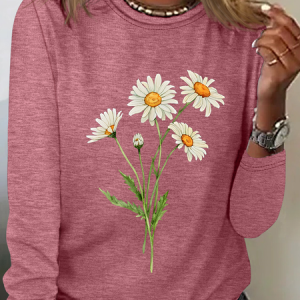 Daisy April Birth Flower Casual Long Sleeve Shirt, Long sleeves, Lilicloth.com