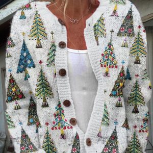 Crew Neck Casual Floral Regular Fit Cardigan, Cardigans, Lilicloth.com