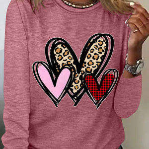 Women's Heart/Cordate Long Sleeve Blouse_ Spring/Fall Crew Neck Daily Casual Top, JustFashionNow Shirts, color:Watermelon|size:3XL,