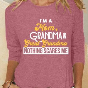 Mom Grandma & Great Grandma Nothing Scares Me Casual Long Sleeve Shirt, Long sleeves, Lilicloth.com