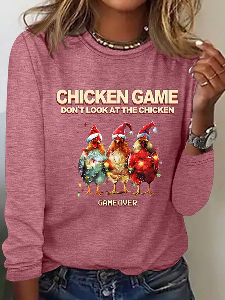 Chicken Game Don't Look At The Chicken Casual Long Sleeve Shirt, Long sleeves, Lilicloth.com