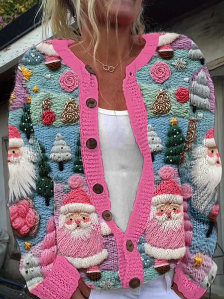 Women's Christmas Santa Claus 3D Printing Print Cardigan, Cardigans, Lilicloth.com