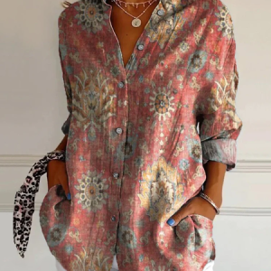 Women's Retro Ethnic Pattern Print Casual Shirt, Blouses, Lilicloth.com