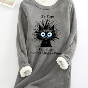 It's Fine I'm Fine Everything Is Fine Print Casual Fluff Fleece Fabric Sweatshirt, Hoodies&Sweatshirts, Lilicloth.com