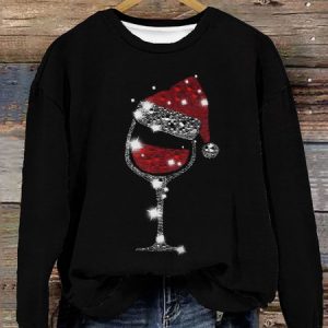 Diamond-Studded Christmas Wine Glasses Christmas Casual Sweatshirt, Hoodies&Sweatshirts, Lilicloth.com