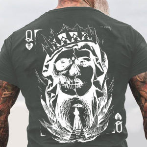 Poker Q Gloomy Queen Vintage Style White Print Back Cotton T-Shirt, T-shirts, Lilicloth.com