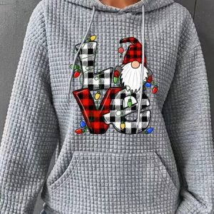 Christmas Buffalo Plaid Gnomes Simple Loose Hoodie, Hoodies&Sweatshirts, Lilicloth.com