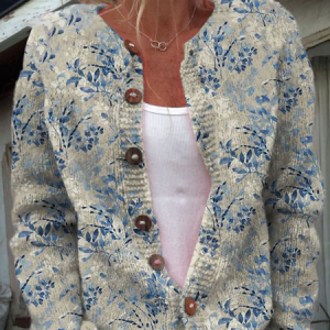 Vintage Flower Art Print Buttoned Cardigan, Cardigans, Lilicloth.com