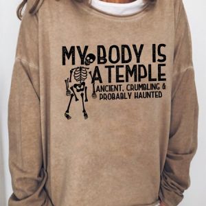 Women My Body Is A Temple Halloween Simple Loose Sweatshirt, Hoodies&Sweatshirts, Lilicloth.com
