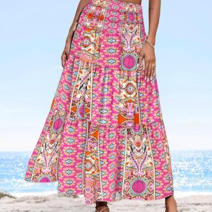 Tribal Print Long Pleated Skirts Flowy High Waist A Line Maxi Skirts, women Skirts, ChicMe catalog