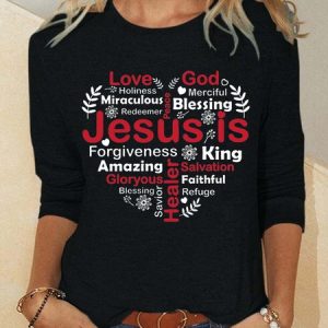 Women Jesus Word Bible Quotes Cotton-Blend Simple Long sleeve Top, Long sleeves, Lilicloth.com