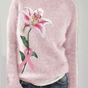 Elegant Lily Pink Ribbon Embroidered Knitted Sweater, Cardigans, Lilicloth.com