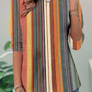 Multicolor Block Vintage Jersey Loose T-Shirt, Long sleeves, Lilicloth.com