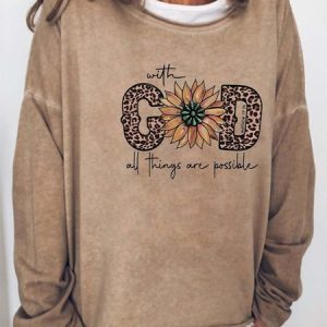 Women Floral Plant Letters Leopard Casual Crew Neck Sweatshirt, Hoodies&Sweatshirts, Lilicloth.com