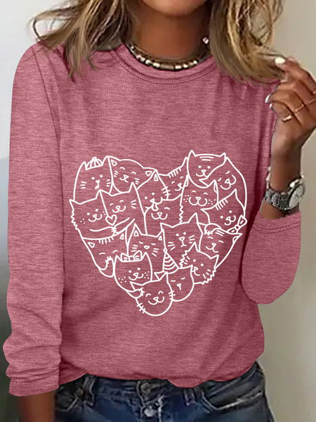 Cat Heart Casual Long Sleeve Shirt, Long sleeves, Lilicloth.com