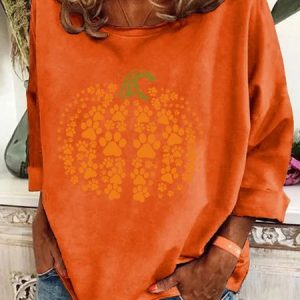 Paw Pumpkin Print Halloween Casual Sweatshirt, Hoodies&Sweatshirts, Lilicloth.com
