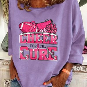 Cheer For The Cure  Breast Cancer Football Casual Sweatshirt, Hoodies&Sweatshirts, Lilicloth.com
