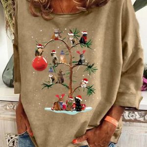 Christmas Tree Cat Casual Sweatshirt, Hoodies&Sweatshirts, Lilicloth.com