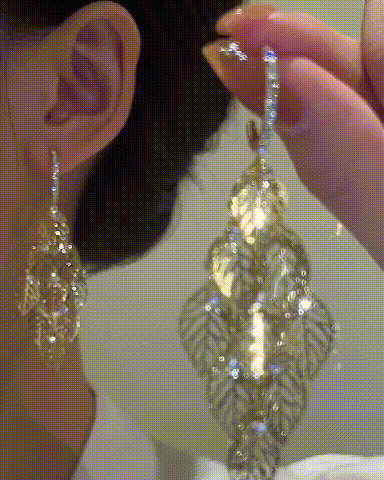 Hollow Leaf Rhinestone Hoop Earrings, women Earrings, ChicMe catalog