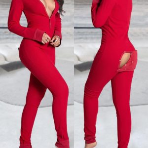 Christmas V-Neck Long Sleeve Functional Buttoned Flap Adults Pajamas One Piece, women Pajama Rompers & Jumpsuits, ChicMe catalog