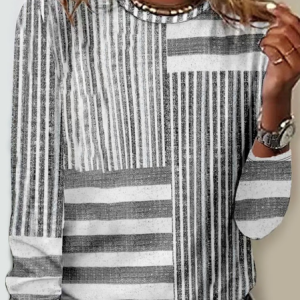 Regular Fit Crew Neck Striped Casual Long Sleeve Shirt, Long sleeves, Lilicloth.com