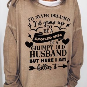 Women Funny Graphic Spoiled Wife Crew Neck Simple Sweatshirt, Hoodies&Sweatshirts, Lilicloth.com
