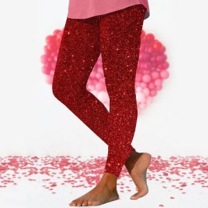 Women's Casual Geometric Cotton All Season Long Leggings, JustFashionNow Leggings, color:Red|size:4XL,