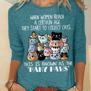 Women's This Is Known As The Many Paws Cat Cotton-Blend Regular Fit Long Sleeve Top, Long sleeves, Lilicloth.com