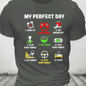 My Perfect Day Gamer Cool Gamer Video Game Funny Cotton T-Shirt, T-shirts, Lilicloth.com