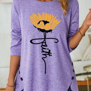Faith With Sunflower Cross Women's Long Sleeve T-Shirt, Long sleeves, Lilicloth.com
