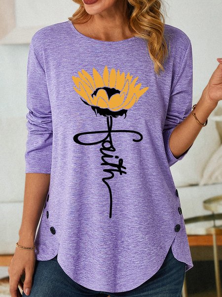 Faith With Sunflower Cross Women's Long Sleeve T-Shirt, Long sleeves, Lilicloth.com